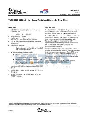 TUSB6015 datasheet - USB 2.0 High Speed Peripheral Controller