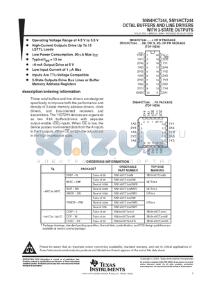 SN54HCT244J datasheet - OCTAL BUFFERS AND LINE DRIVERS WITH 3-STATE OUTPUTS