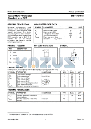 PHP130N03T datasheet - TrenchMOS transistor Standard level FET