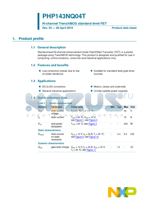 PHP143NQ04T datasheet - N-channel TrenchMOS standard level FET