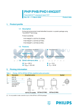 PHP14NQ20T datasheet - TrenchMOS standard level FET