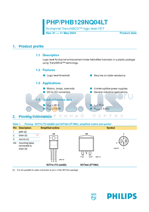 PHP129NQ04LT datasheet - N-channel TrenchMOS logic level FET