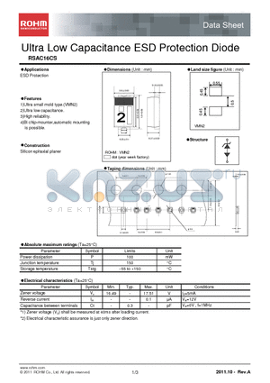 RSAC16CS datasheet - Ultra Low Capacitance ESD Protection Diode