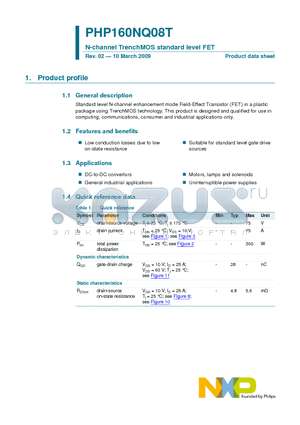 PHP160NQ08T datasheet - N-channel TrenchMOS standard level FET