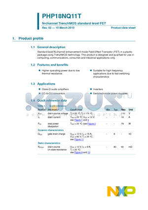 PHP18NQ11T datasheet - N-channel TrenchMOS standard level FET