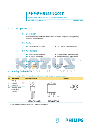 PHP193NQ06T datasheet - N-channel TrenchMOS standard level FET