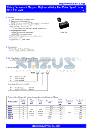 RSB-3 datasheet - Using Permanent Magnet, High sensitivity Two Poles Signal Relay RSB RELAYS