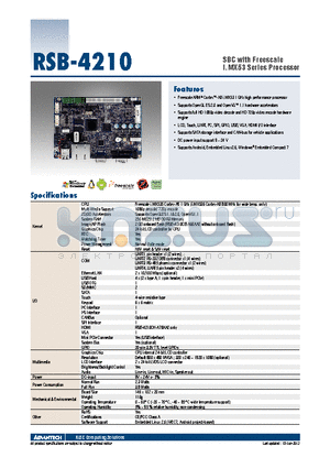 RSB-4210 datasheet - SBC with Freescale i.MX53 Series Processor