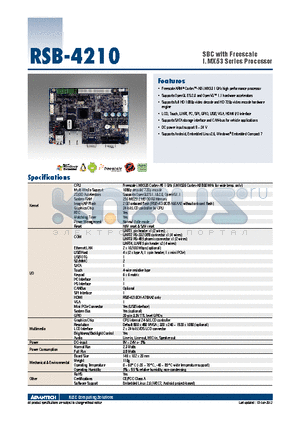 RSB-4210CF-A78AAE datasheet - SBC with Freescale i.MX53 Series Processor