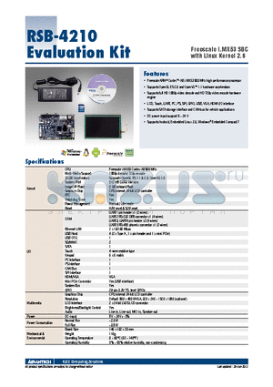 RSB-4210EVALUATIONKIT datasheet - Freescale i.MX53 SBC with Linux Kernel 2.6