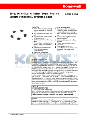 SS520 datasheet - Dual Hall-effect Digital Position Sensors with speed & direction outputs