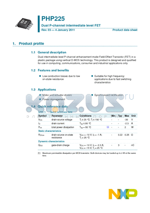 PHP225_11 datasheet - Dual P-channel intermediate level FET