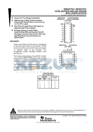 SN54HCT541W datasheet - OCTAL BUFFERS AND LINE DRIVERS WITH 3-STATE OUTPUTS