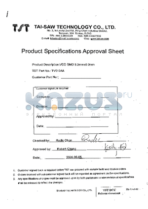 TV0134A datasheet - SMD 8.2x6.0 VCO