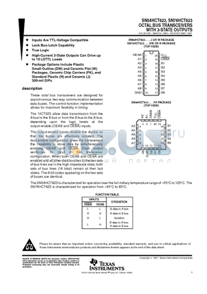 SN54HCT623FK datasheet - OCTAL BUS TRANSCEIVERS WITH 3-STATE OUTPUTS