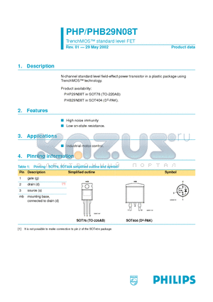 PHP29N08T datasheet - TrenchMOS standard level FET