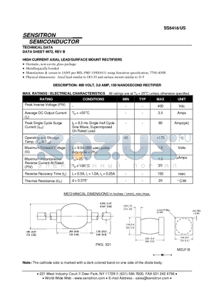 SS5418 datasheet - HIGH CURRENT AXIAL LEAD/SURFACE MOUNT RECTIFIERS