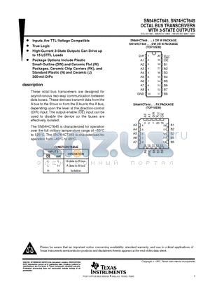 SN54HCT645J datasheet - OCTAL BUS TRANSCEIVERS WITH 3-STATE OUTPUTS