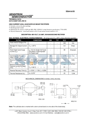 SS5418US datasheet - HIGH CURRENT AXIAL LEAD/SURFACE MOUNT RECTIFIERS