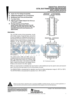 SN54HCT646JT datasheet - OCTAL BUS TRANSCEIVERS AND REGISTERS WITH 3-STATE OUTPUTS