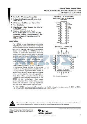 SN54HCT652FK datasheet - OCTAL BUS TRANSCEIVERS AND REGISTERS WITH 3-STATE OUTPUTS