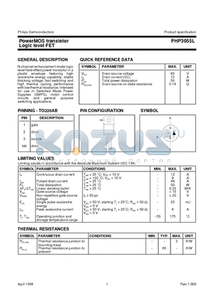 PHP3055L datasheet - PowerMOS transistor Logic level FET