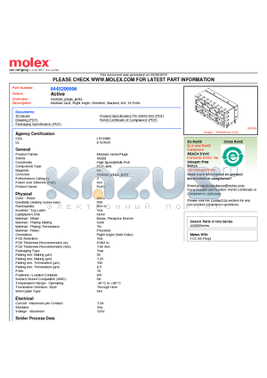 SD-44520-001 datasheet - Modular Jack, Right Angle, Shielded, Stacked, 8/8, 16 Ports