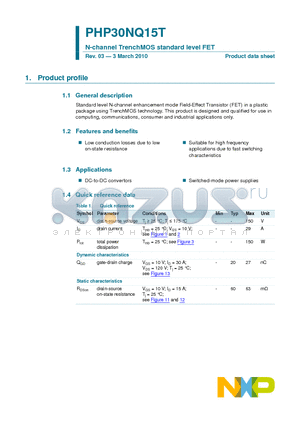 PHP30NQ15T datasheet - N-channel TrenchMOS standard level FET