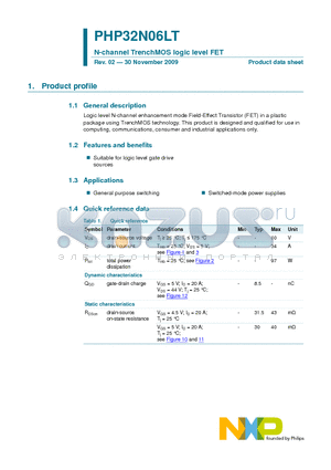 PHP32N06LT datasheet - N-channel TrenchMOS logic level FET