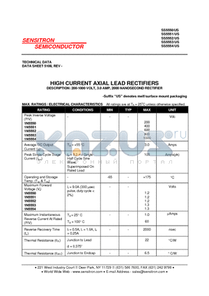 SS5553US datasheet - HIGH CURRENT AXIAL LEAD RECTIFIERS