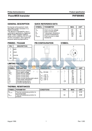 PHP36N06E datasheet - PowerMOS transistor