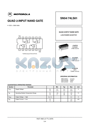 SN54LS01 datasheet - QUAD 2-INPUT NAND GATE