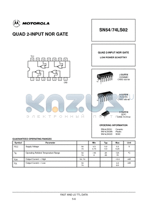 SN54LS02 datasheet - QUAD 2-INPUT NOR GATE