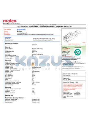 SD-44915-001 datasheet - Modular Plug, Category 6, Long Body, Shielded, 8/8, without Strain Relief