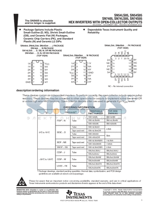 SN54LS05 datasheet - HEX INVERTER WITH OPEN-COLLECTOR OUTPUTS