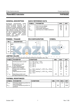 PHP5N20E datasheet - PowerMOS transistor