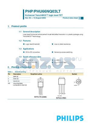 PHP66NQ03LT datasheet - N-channel TrenchMOS logic level FET