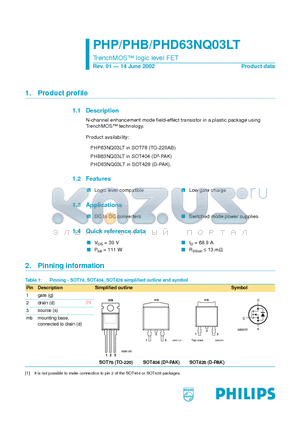 PHP63NQ03LT datasheet - TrenchMOS logic level FET