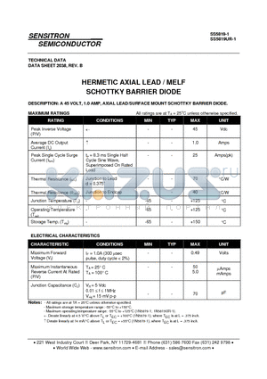 SS5819-1 datasheet - HERMETIC AXIAL LEAD / MELF SCHOTTKY BARRIER DIODE