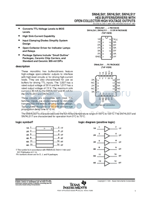 SN54LS07_91 datasheet - HEX BUFFERS/DRIVERS WITH OPEN-COLLECTOR HIGH-VOLTAGE OUTPUTS