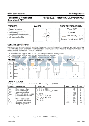 PHP69NLT datasheet - TrenchMOS transistor Logic level FET