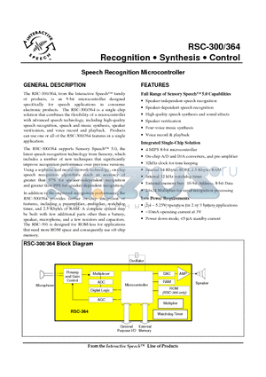 RSC-300 datasheet - Speech Recognition Microcontroller