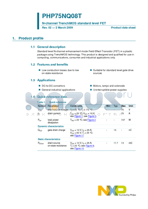 PHP75NQ08T datasheet - N-channel TrenchMOS standard level FET