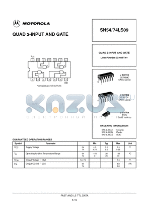 SN54LS09 datasheet - QUAD 2-INPUT AND GATE