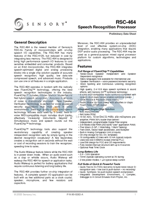 RSC-464-DIE datasheet - Speech Recognition Processor