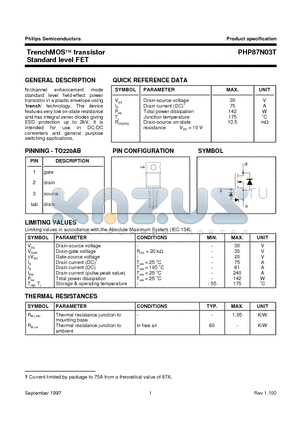 PHP87N03T datasheet - TrenchMOS transistor Standard level FET