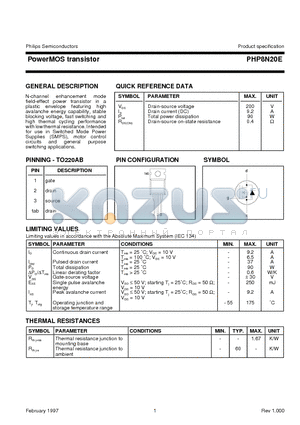 PHP8N20E datasheet - PowerMOS transistor