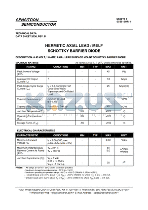 SS5819UR-1 datasheet - HERMETIC AXIAL LEAD / MELF SCHOTTKY BARRIER DIODE