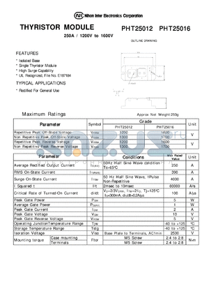 PHT25012 datasheet - THYRISTOR MODULE 250A / 1200V to 1600V