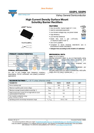 SS5P5 datasheet - High Current Density Surface Mount Schottky Barrier Rectifiers